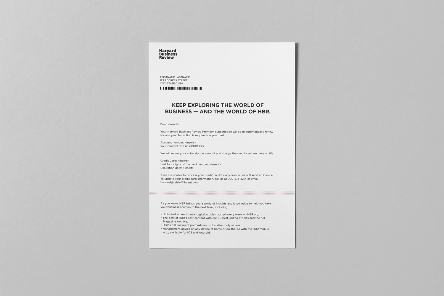 Harvard Business Review — hbr letter